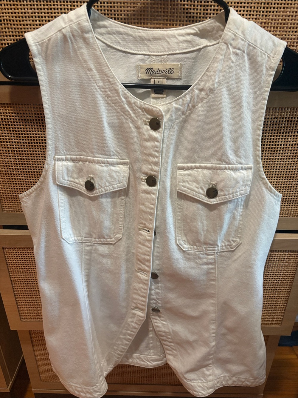Madewell White Sleeveless Button-Front Utility Tank